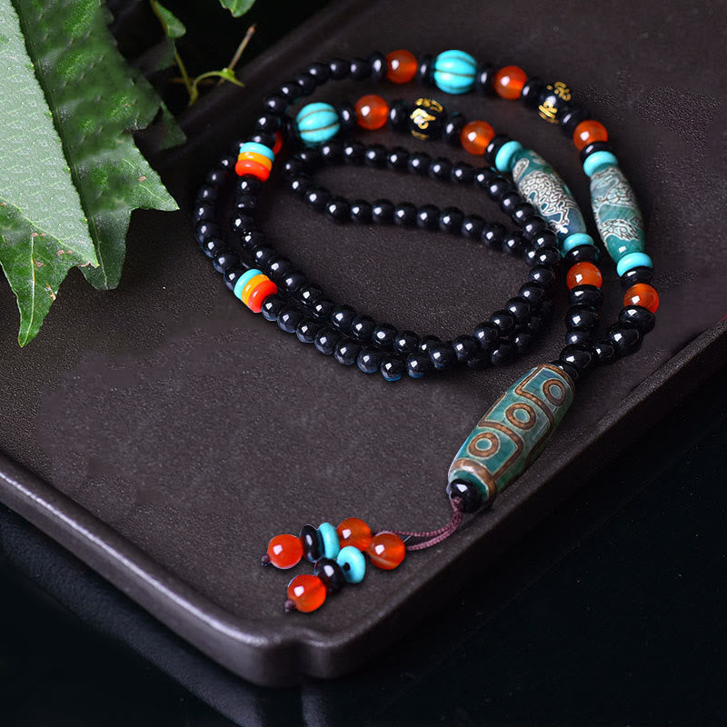 Buddha Stones Tibetan Nine-Eye Dzi Bead Dragon Pattern Om Mani Padme Hum Protection Necklace Pendant - image 3