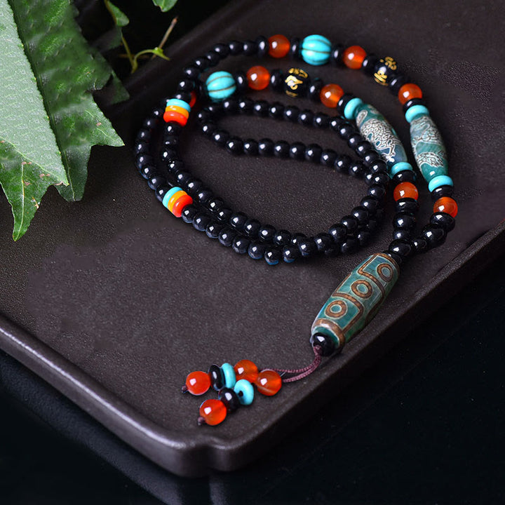 Buddha Stones Tibetan Nine-Eye Dzi Bead Dragon Pattern Om Mani Padme Hum Protection Necklace Pendant - image 3
