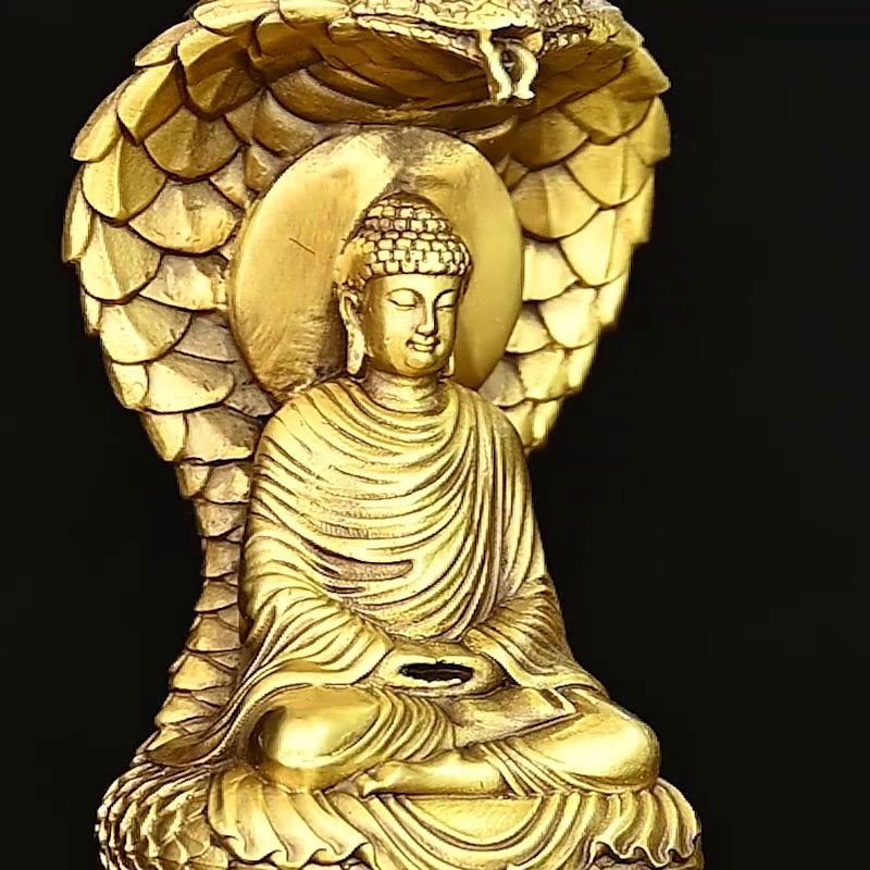 Buddha Stones Buddha Shakyamuni Snake Figurine Serenity Copper Statue Home Offering Decoration - image 5