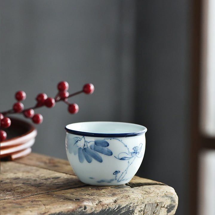 Buddha Stones Koi Fish Lotus Flower Leaf Mountains Tree Ceramic Teacup Kung Fu Tea Cup 130ml