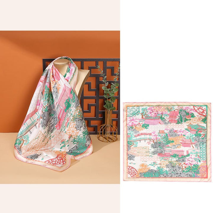 Buddha Stones Pastoral Scene Hot Air Balloon Spring Blossom 100% Mulberry Silk Neck Hair Scarf - Spring Scenery - image 16