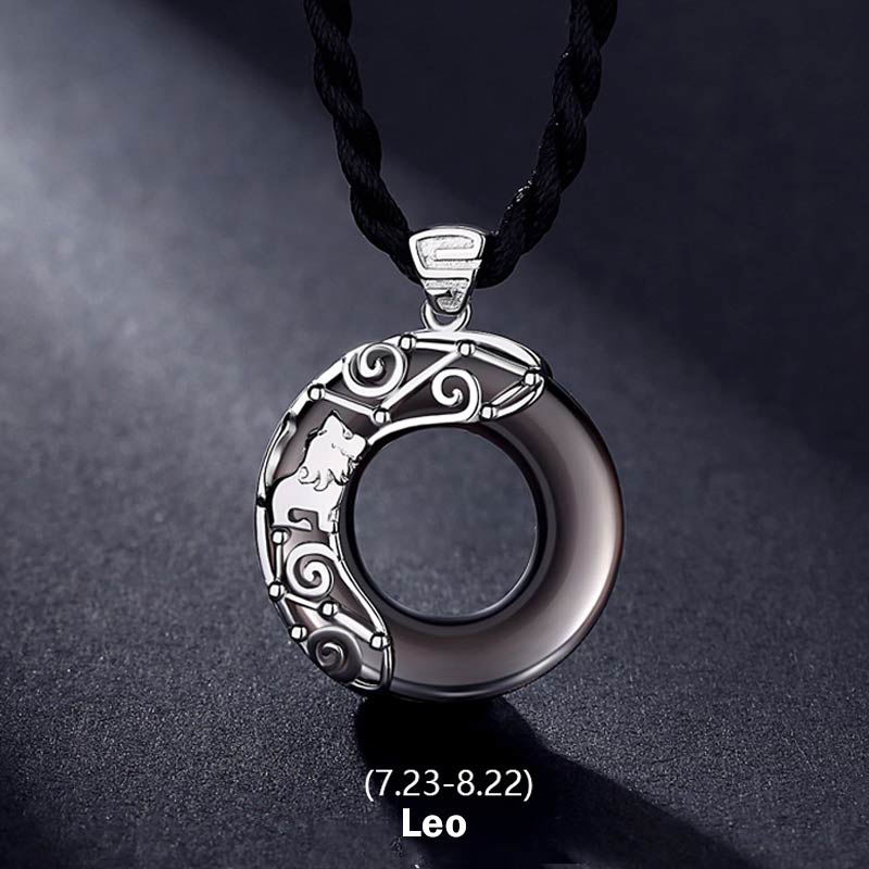 Buddha Stones 12 Constellations of the Zodiac Ice Obsidian Blessing Round Pendant Necklace - Leo - image 5