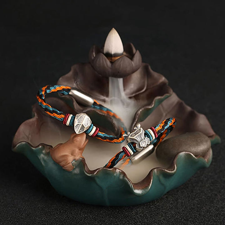 Buddha Stones Handmade 999 Sterling Silver Year of the Dragon Chinese Zodiac Protection Colorful Reincarnation Knot Rope Bracelet - image 22