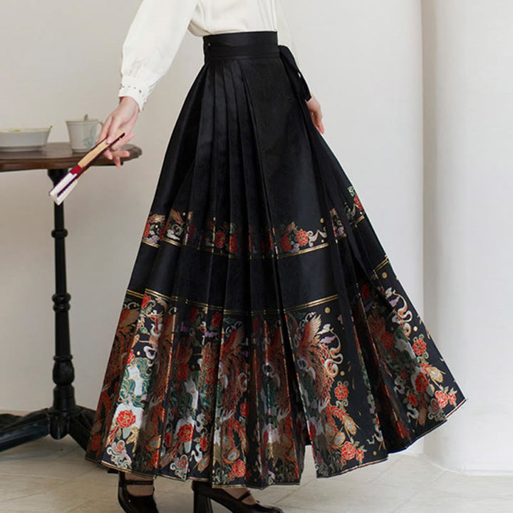 Buddha Stones Long Sleeve Shirt Embroidery Top Chinese Hanfu Phoenix Horse Face Skirt Mamianqun