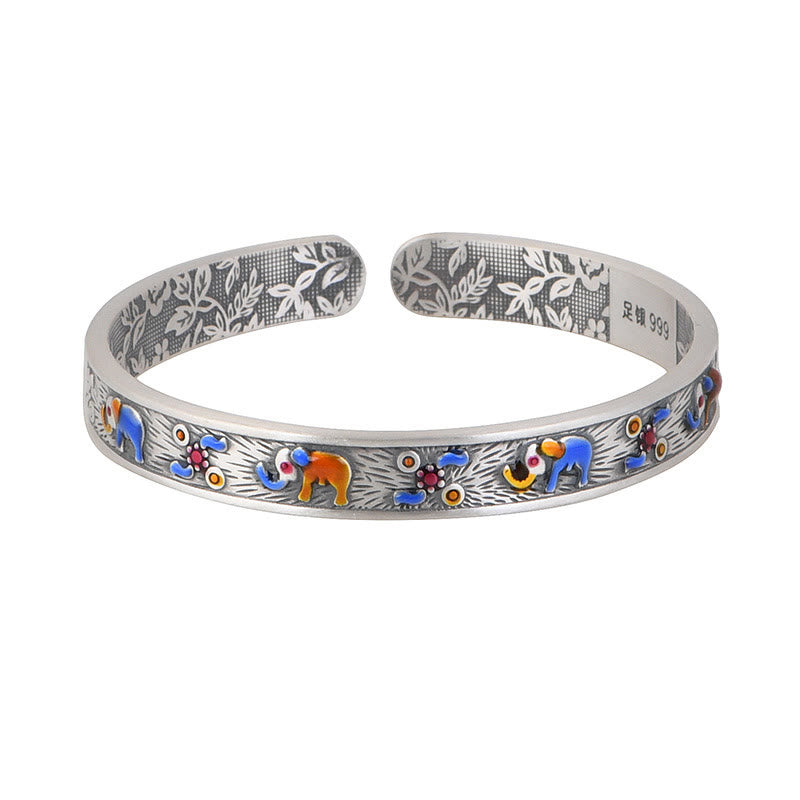 Buddha Stones 999 Sterling Silver Elephant Strength Wisdom Bracelet Cuff Bangle - image 9