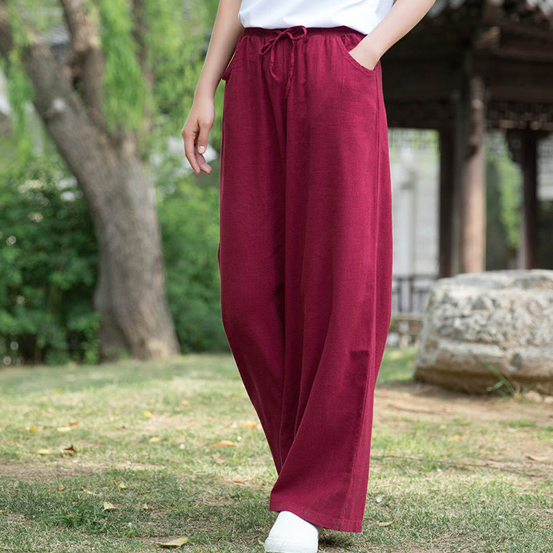 Buddha Stones Plain Wide Leg Pants Dance Women's Yoga Pants With Pockets