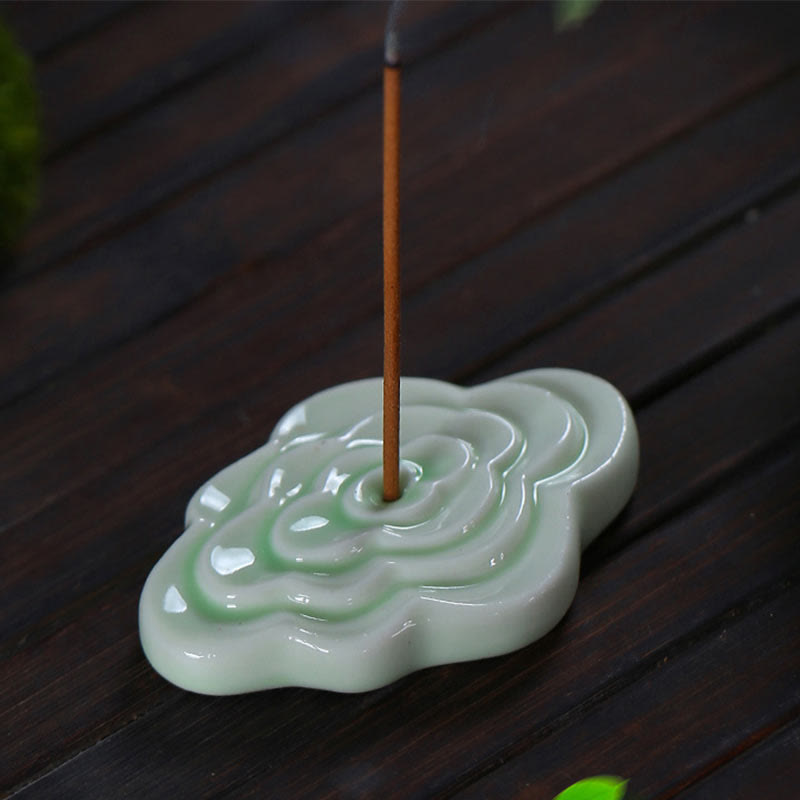 Buddha Stones Mini Auspicious Clouds Design Healing Stick Ceramic Small Incense Burner Decoration - Auspicious Cloud 6*4*0.5cm - Green - image 10