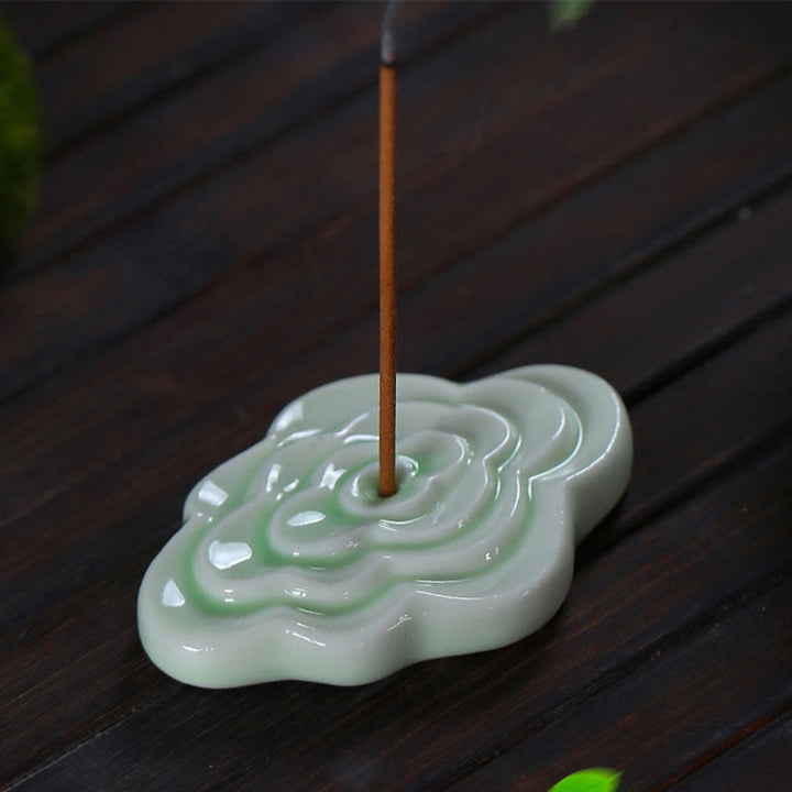 Buddha Stones Mini Auspicious Clouds Design Healing Stick Ceramic Small Incense Burner Decoration - Auspicious Cloud 6*4*0.5cm - Green - image 10