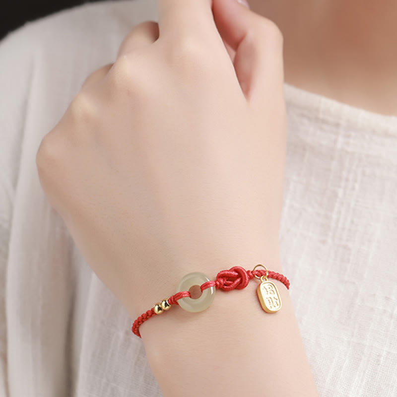 Buddha Stones Hetian Jade Peace Buckle Fu Character String Luck Bracelet