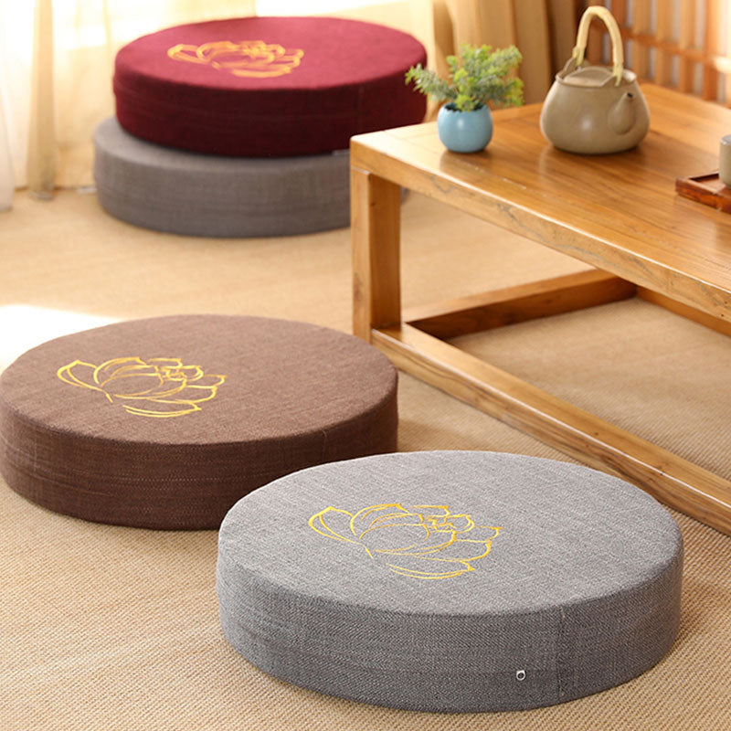 Lotus Embroidery Cotton Linen Meditation Seat Cushion - image 1