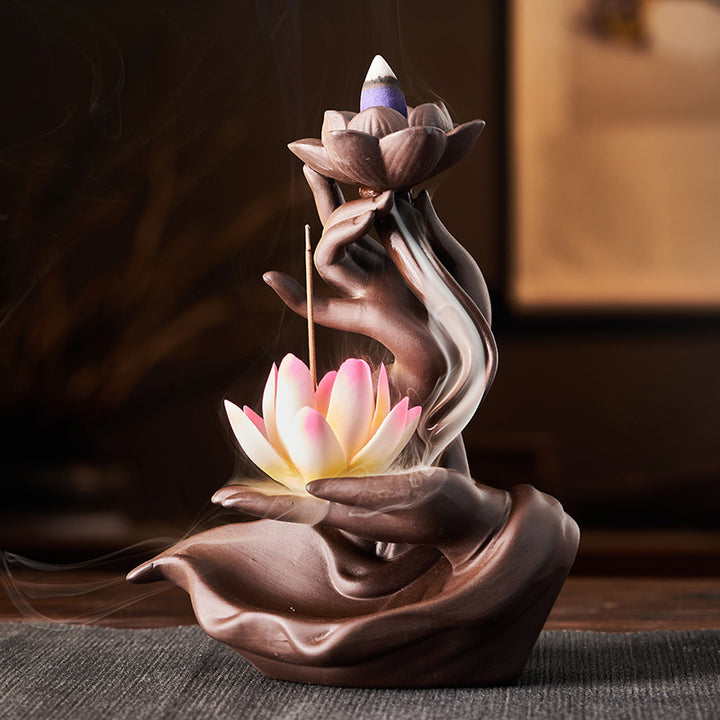 Buddha Stones Lotus Bergamot Healing Incense Burner - Colorful - image 1