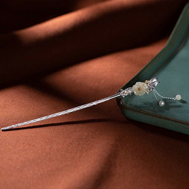 925 Sterling Silver Hetian White Jade Flower Blessing Hairpin - image 8