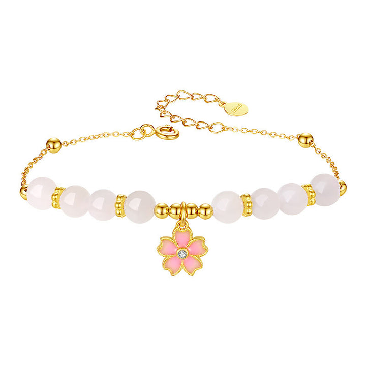 Buddha Stones 925 Sterling Silver Hetian White Jade Cherry Blossom Protection Bracelet - image 11