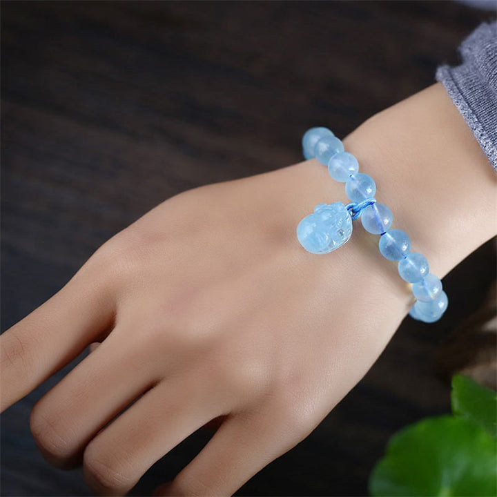 Natural Aquamarine Amber Pixiu Peace Healing Charm Bracelet - image 2