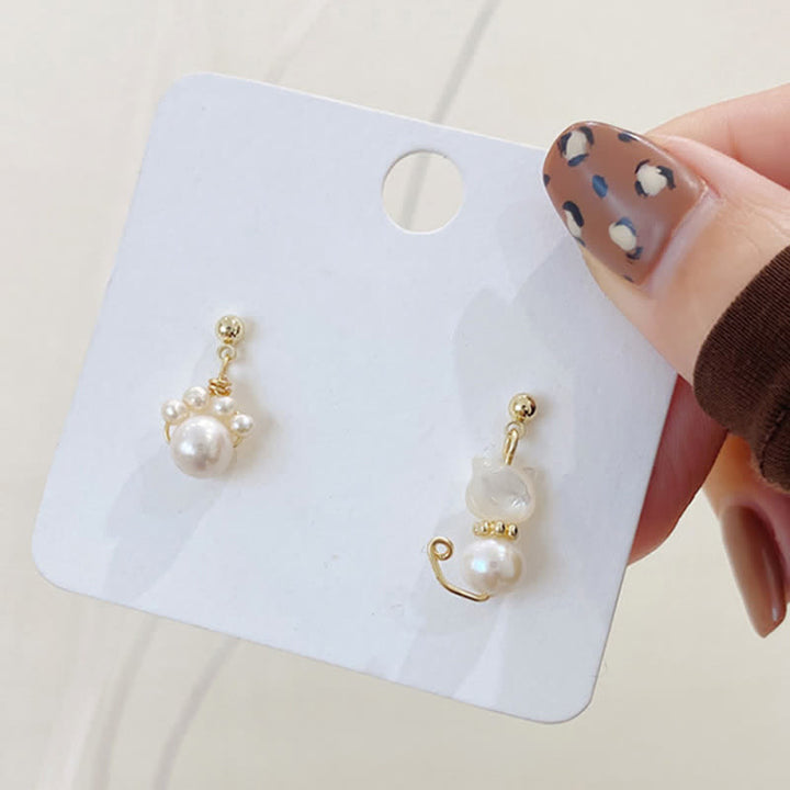 Buddha Stones Cute Cat Paw Pearl Wisdom Stud Drop Earrings - image 7