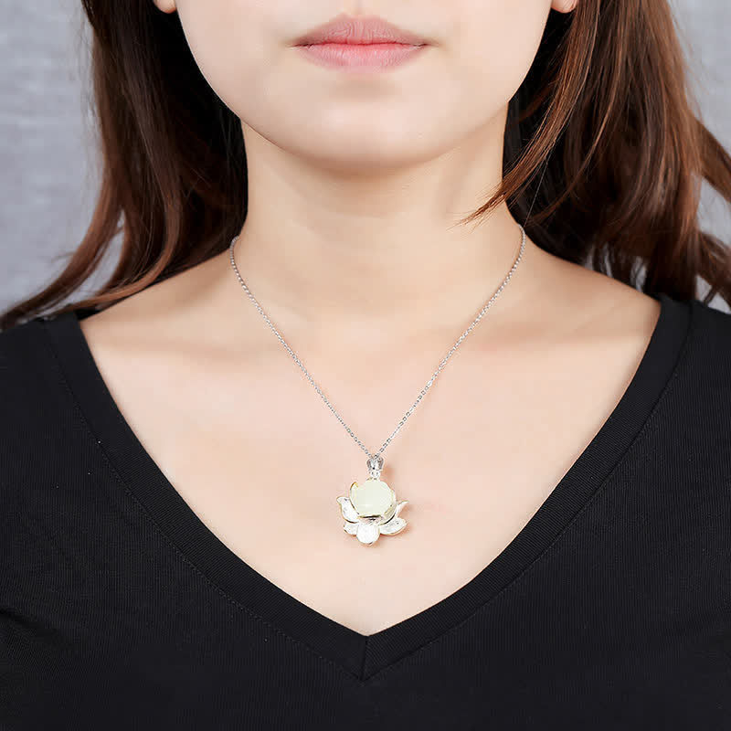 White Jade Lotus Flower Happiness Necklace - image 3