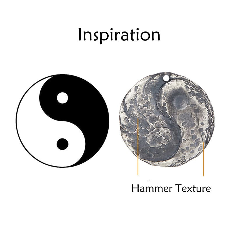 Buddha Stones 990 Sterling Silver Yin Yang Hammer Texture Harmony Necklace Pendant - image 11