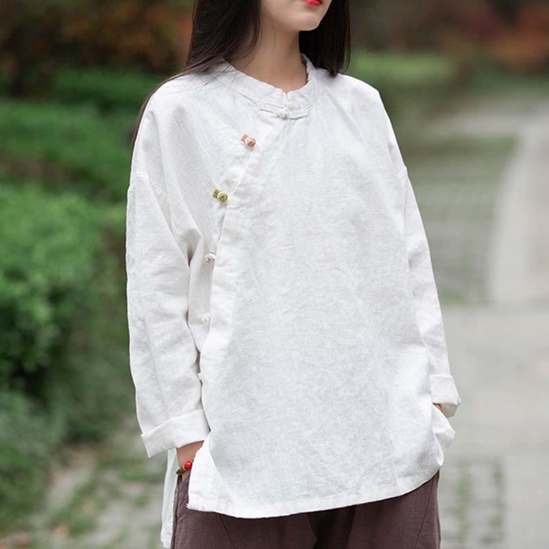 Buddha Stones Ramie Linen Blouse Women Shirt Top Chinese Hanfu Style Clothing