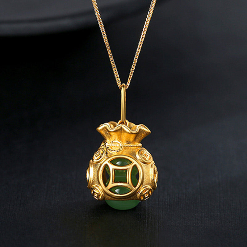 Buddha Stones  Auspicious Feng Shui Money Bag Jade Pendant Necklace