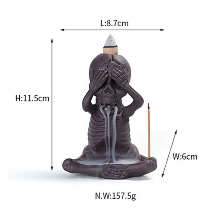 Buddha Stones Little Skull Ghost Purple Clay Backflow Smoke Fountain Peace Incense Burner Decoration - image 7