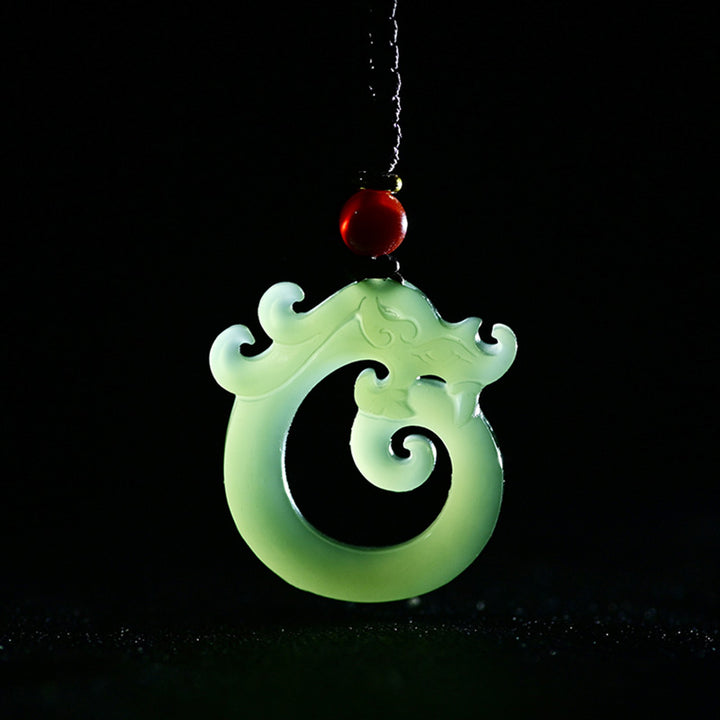 Buddha Stones White Jade Cyan Jade Dragon Protection Necklace String Pendant - image 5