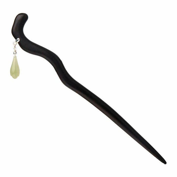 Buddha Stones 925 Sterling Silver Natural Hetian Jade Ebony Wood Luck Charm Hairpin - image 7