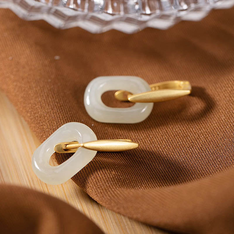 Buddha Stones 925 Sterling Silver Round White Jade Happiness Blessing Earrings - image 6