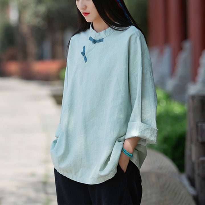 Buddha Stones Ramie Linen Loose Blouse Women Long Sleeve Shirt Chinese Hanfu Top