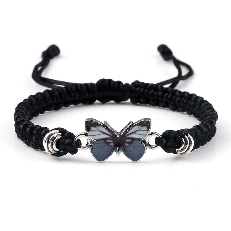 Buddha Stones Butterfly Freedom Love String Charm Bracelet - Black-Gray Butterfly - image 0