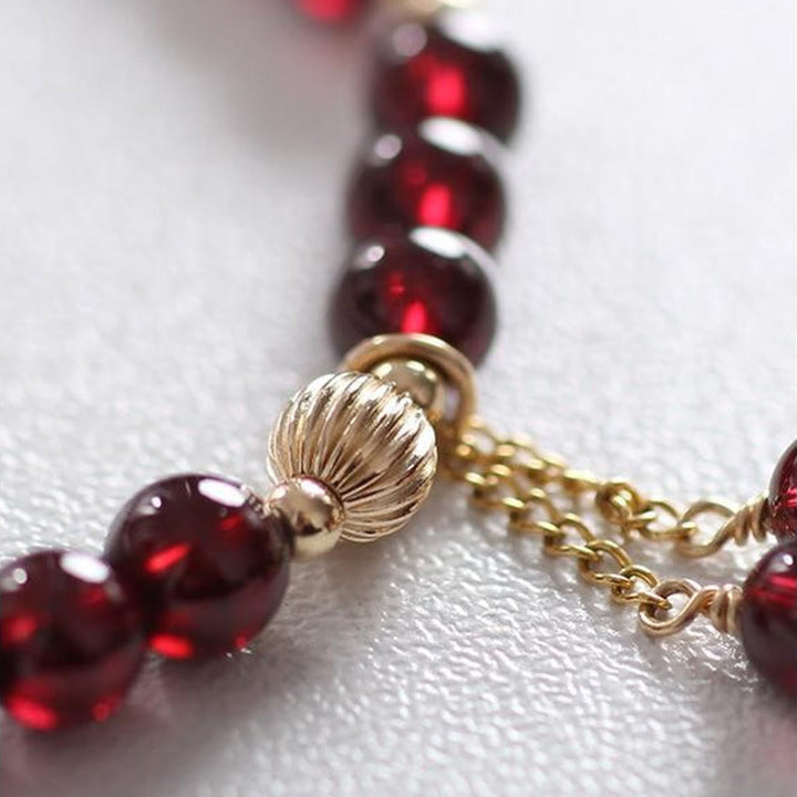 Buddha Stones 14K Gold Plated Alloy Natural Garnet Calm Bracelet - image 5