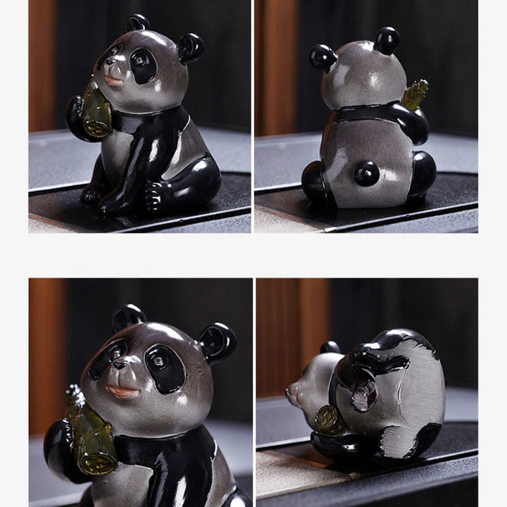 Buddha Stones Color Changing Small Cute Panda Bamboo Tea Pet Resin Home Figurine Decoration