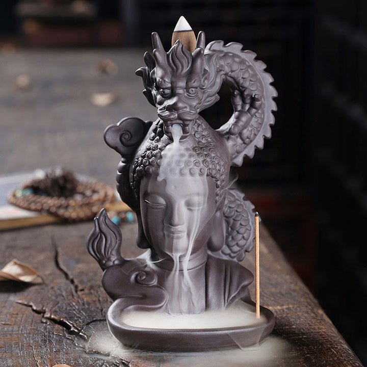 Buddha Stones Dragon Buddha Auspicious Clouds Purple Clay Healing Incense Burner Decoration - image 2