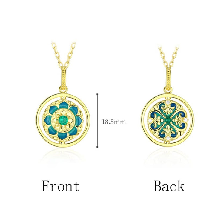 Buddha Stones 925 Sterling Silver Lotus Flower Floral Zircon Enlightenment Rotatable Necklace Pendant - image 5