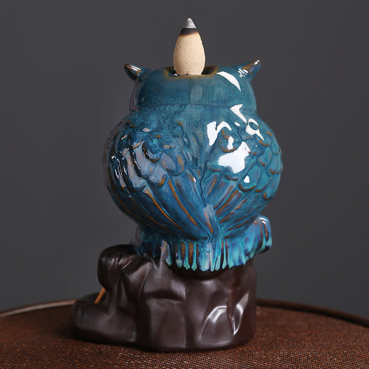 Cute Owl Ceramic Backflow Smoke Fountain Meditation Healing Incense Burner Decoration - image 3