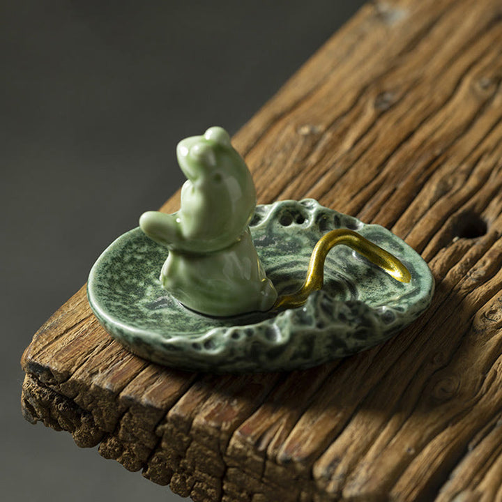 Buddha Stones Leaf Meditation Frog Pattern Healing Ceramic Incense Burner Decoration - image 15