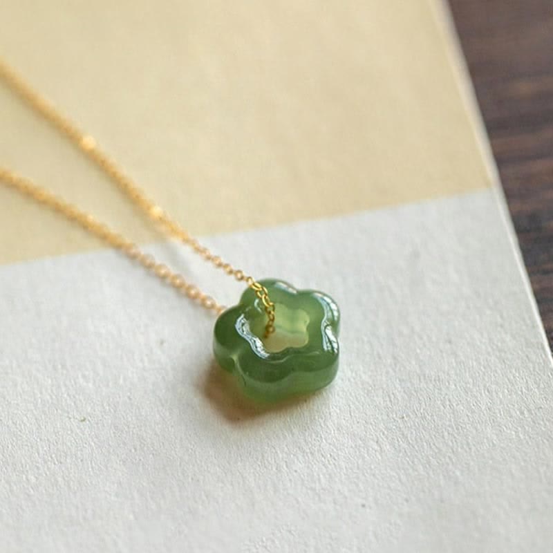 Buddha Stones Dainty Hetian Jade Cyan Jade Luck Floral Charm Necklace Pendant - Cyan Jade (Success ♥ Healing) - 925 Sterling Silver - image 10