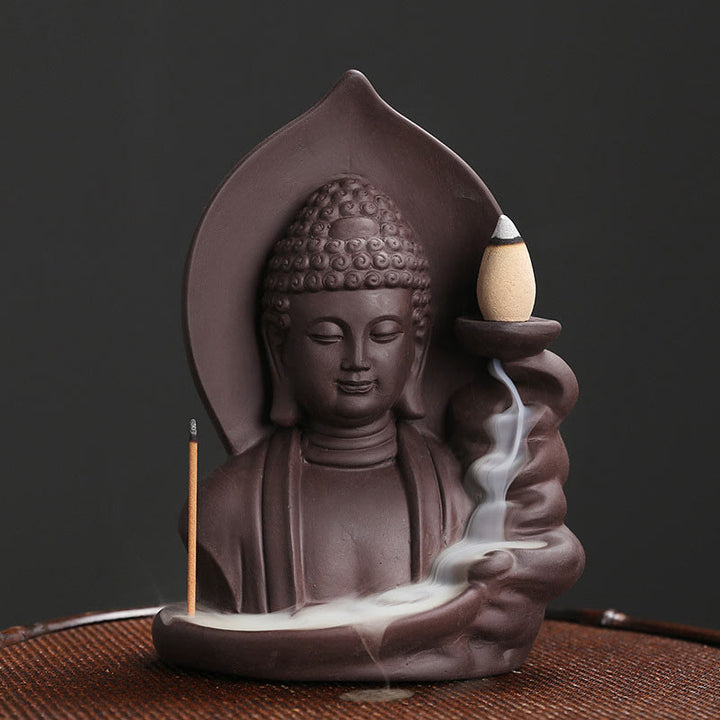 Buddha Stones Tibetan Avalokitesvara Buddha Lotus Healing Backflow Smoke Fountain Incense Burner - Buddha - image 7