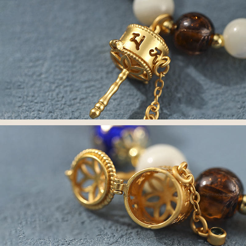 Buddha Stones Tibetan Incense Ash Liuli Glass Tridacna Stone Sun Stone Om Mani Padme Hum Prayer Wheel Charm Bracelet - image 5