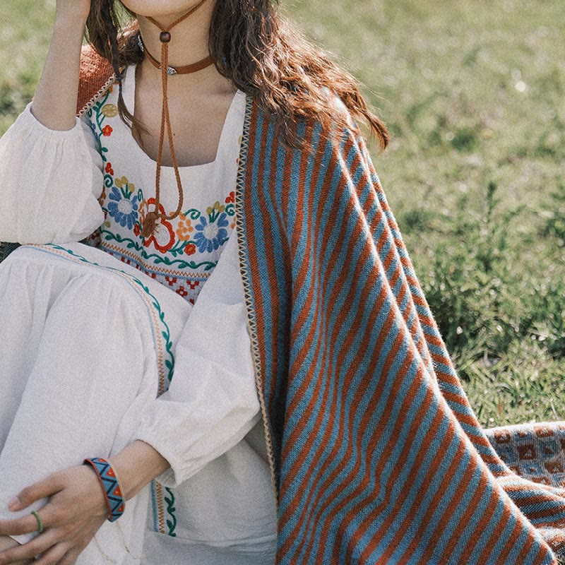 Tibetan Shawl Striped Diamond Pattern Winter Warm Soft Scarf - image 14