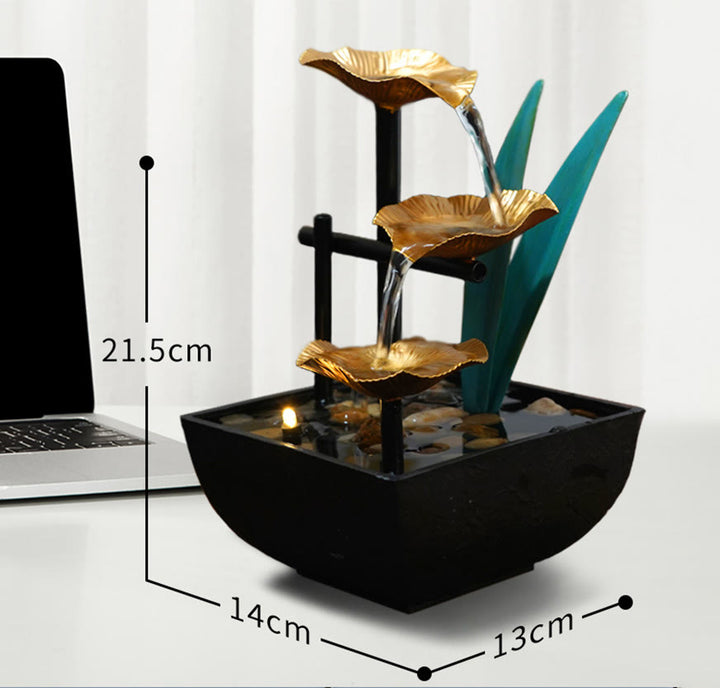 Three Layers Waterfall Fountain Tabletop Lotus Ornaments With River Rocks Desktop Decoration - image 16