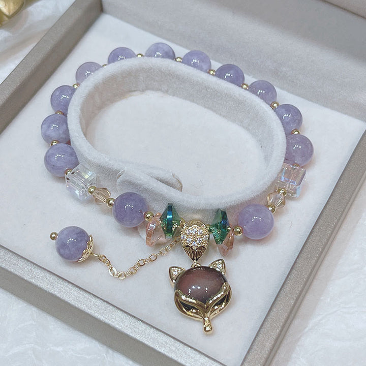 Buddha Stones Natural Purple Jade Fox Charm Happiness Bracelet