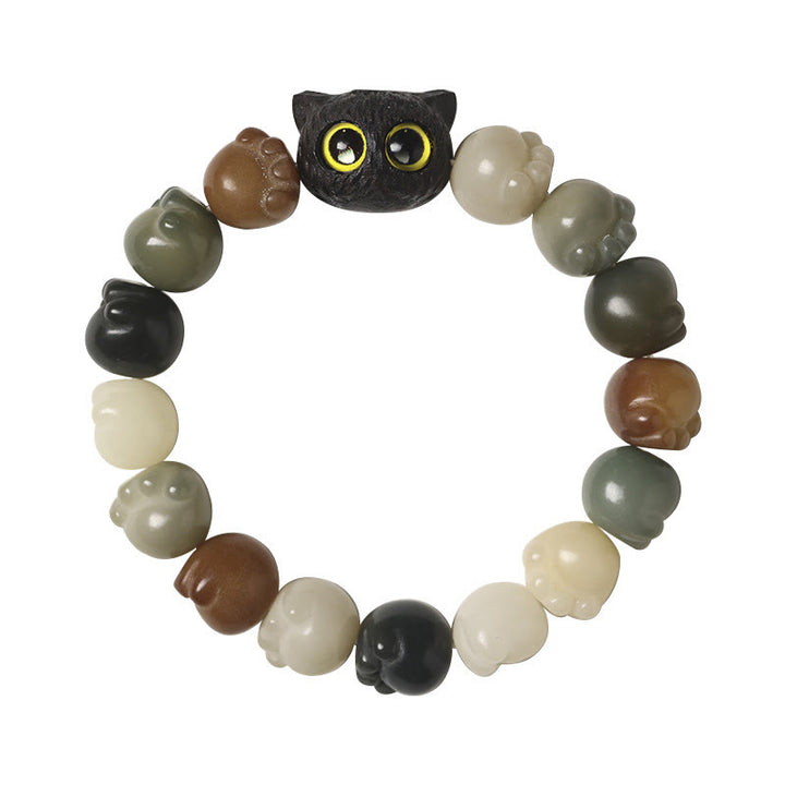 Buddha Stones Natural Bodhi Seed Lovely Paw Ebony Wood Lucky Cat Wisdom Bracelet - image 5