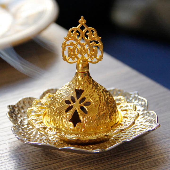 Gold Leaf Coaster Spiritual Mini Alloy Metal Incense Burner - image 15