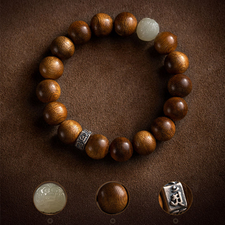 Buddha Stones Chinese Zodiac Natal Buddha Kalimantan Agarwood Jade 925 Sterling Silver Bracelet