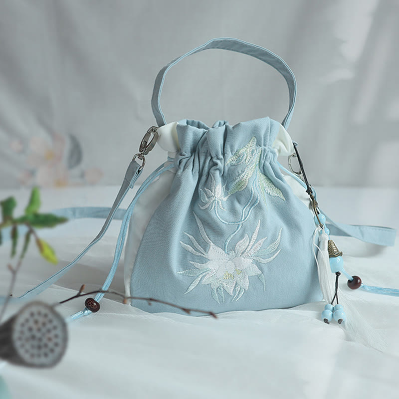 Buddha Stones Handmade Embroidered Flowers Canvas Tote Shoulder Bag Handbag - image 47