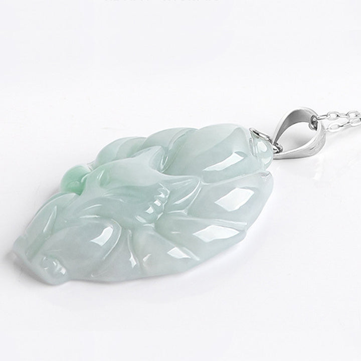 Buddha Stones Natural Jade Nine Tailed Fox Prosperity Titanium Steel Chain Necklace Pendant - image 6