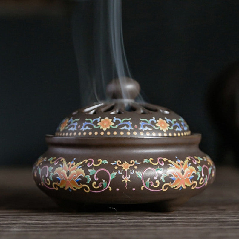 Dragon Floral Pattern Backflow Smoke Fountain Ceramic Meditation Incense Burner Decoration - image 3