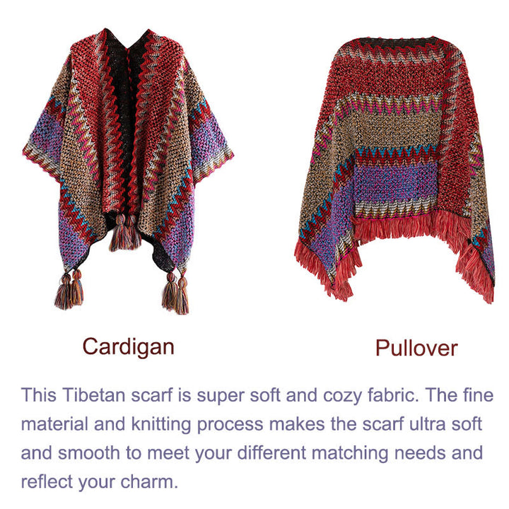 Buddha Stones Tibetan Shawl Knitting Warm Cloak Tibetan Tassel Scarf - image 20