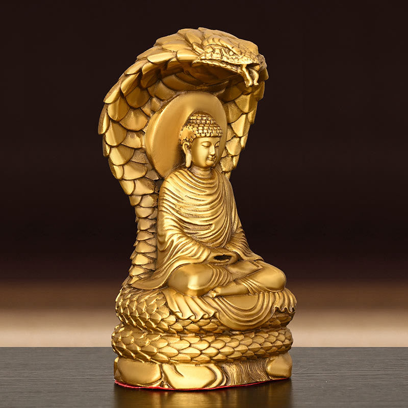 Buddha Stones Buddha Shakyamuni Snake Figurine Serenity Copper Statue Home Offering Decoration - image 1