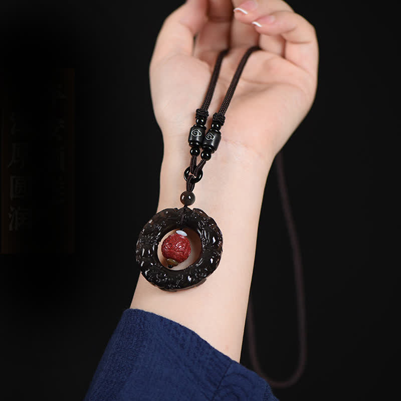 FengShui Natural Rainbow Obsidian PiXiu Cinnabar Healing Necklace Pendant - image 2